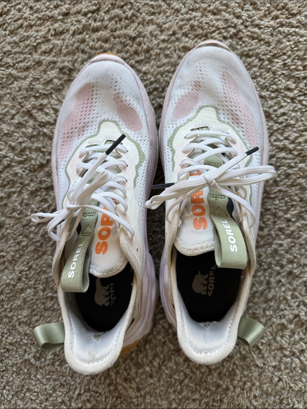 Sorel Women's White Sneakers with Pink and Light Green Accents